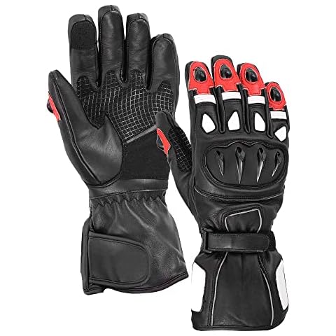SUPER BIKERS Waterproof Motorbike Gloves Mens Touchscreen, Warm Long Cuff Motorcycle Gloves Moped, Moto Cross, Bike, Winter Hiking, Outdoor Bike Riding (Red, L) Cover
