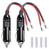 FICBOX Car Cigarette Lighter Heavy-Duty Male Plug Power Adapter Supply Cord With LED Lights And 16 AWG Cable Wire for 12V 24V Vehicles(2 Pack)