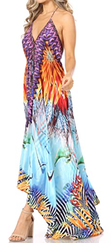 Image of Sakkas Lizi Womens Maxi High-Low Halter Handkerchief Long Dress Beach Party