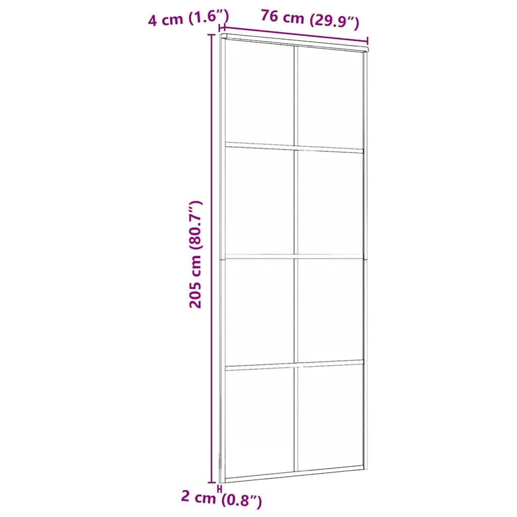 vidaXL Porta Scorrevole Nera 76x205 cm in Vetro Temperato e Alluminio