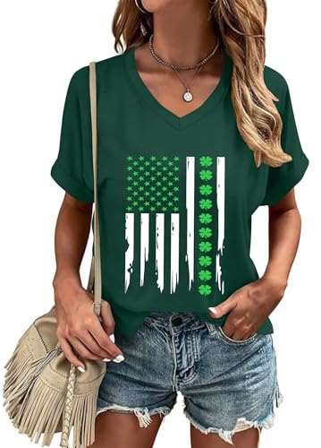Ithalt St Patricks Day Shirt for Women Lucky Irish Shamrock Tshirt Saint Patricks Day T-Shirt Green V Neck Tops(Green1, Small)