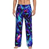 Glow in Dark Splatter Neon Mens Pajama Pants with Pockets Lounge Sleep Bottoms Large