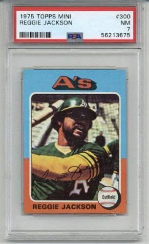 1975 TOPPS MINI #300 REGGIE JACKSON BASEBALL CARD OAKLAND A'S PSA 7 LOW POP RARE