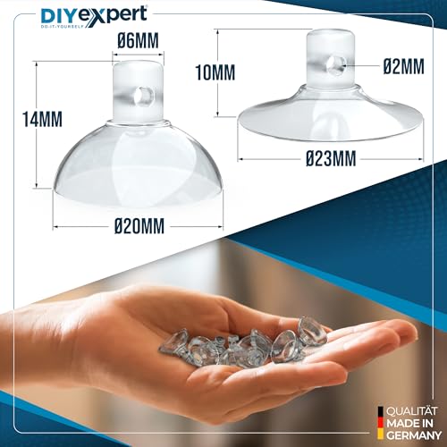 DIYexpert Saugnapf mit Querloch | Made in Germany | [Ø 20 mm] [20 Stück] | Hochwertige Saugnäpfe für Fensterdeko | Ideal für Schnüre oder Handy