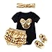 Produktbild LvRao Mädchen Neugeborene 1. Geburtstagsoutfit Kurzarm Strampler Body mit Rüschen Höschen Bloomers Stirnband Schuhe Prinzessin Kostüm - Schwarz Gold, 80 (12-24M)