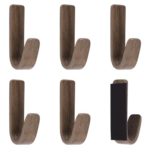 UFURMATE Magnetische Wandhaken aus Walnussholz, J-Form, natürlicher Holz-Kleiderhaken, magnetischer Handtuchhalter für Kühlschrank, Metallschrank (dunkelbraun), 6 Stück