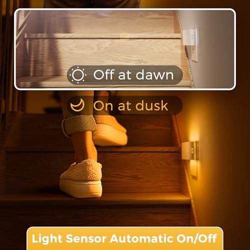 Image of L LOHAS LED Night Light, 2 Pack Dimmable Modern LED Night Lights Plug into Wall,Dusk to Dawn Sensor Night Lights for Kid, 0-100LM 2000K Amber Nightlight for Hallway Bedroom Stairway
