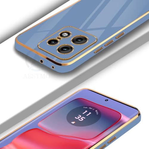 Image of AESTMO Back Case Cover for Moto Edge 50 Pro 5G Back Cover | Gold Electroplating Chrome | Raised Edges | Super Soft-Touch | Bumper Back Case for Moto Edge 50 Pro 5G (Gold & Blue)