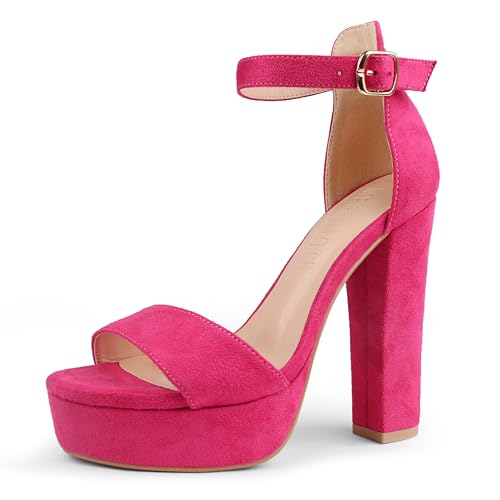 MERUMOTE Women's Fashion Platform Sandals Block Heels Wedding Summer Dress Shoes Rose Suede 11