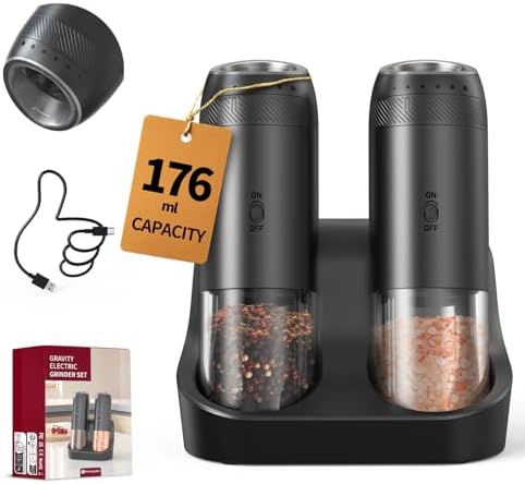 CIRCLE JOY Rechargeable Salt and Pepper Grinder Set, Gravity Sens...