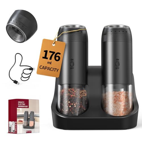 CIRCLE JOY Gravity Sensor Salt and Pepper Grinder Set with Rechar...