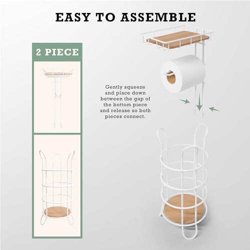 Inspired Living ME9899-WHT-AZ Toilet Paper Holder Stand With Phone Or Wipes Bamboo Shelf, Durable Free Standing Toilet Tissue Roll Storage Rack For Bathroom thumb #6