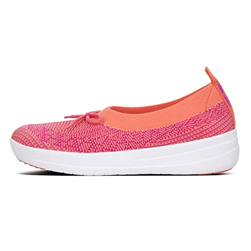 FitFlop Womens Uberknit Ballet Flat with Bow, Coral/Fuchsia, US 6.52