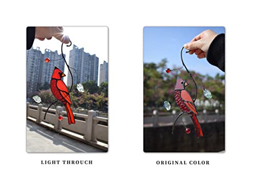 Lolitarcrafts Bigger Cardinal Stained Glass Window Hangings Cute Birds Suncathers For Window Monthers Day Gifts #TOP3