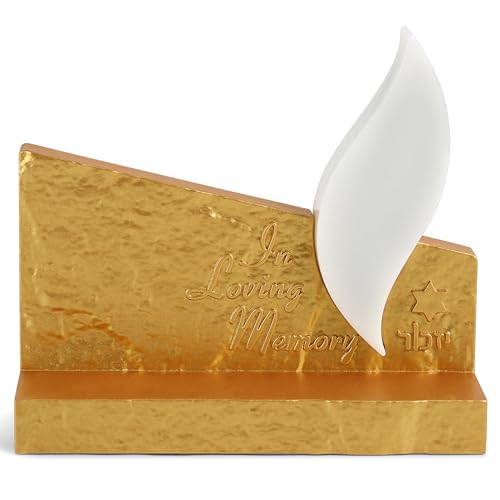 Image of Zion Judaica Yom Kippur LED Yizkor Candle Memorial Lamp - Gold Tombstone in Loving Memory Star of David Dual Powered USB /Batteries Flameless Yahrzeit Candle