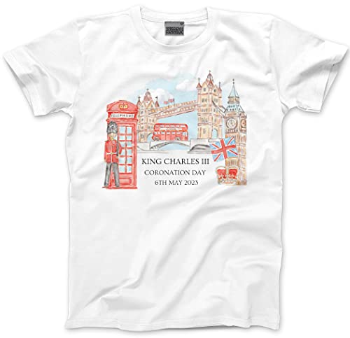 HotScamp London Coronation King Charles III - Kids T-Shirt - Watercolour Print Party Celebration 6th May Coronation Day 2-3 Years White