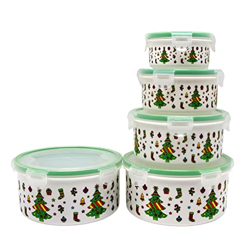 PLENTYFY Keksdosen 10teiliges Set rund - Plätzchendosen zum Aufbewahren von Gebäck Frischhaltedose Kekse - Luftdichte Vorratsdosen Weihnachtsdosen Cover