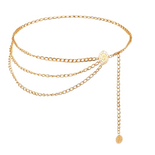 Multilayer Metal Waist Chain, Dress Chain Belt for Women Adjustable Fashion Body Link Belts for Dress Jeans Trousers