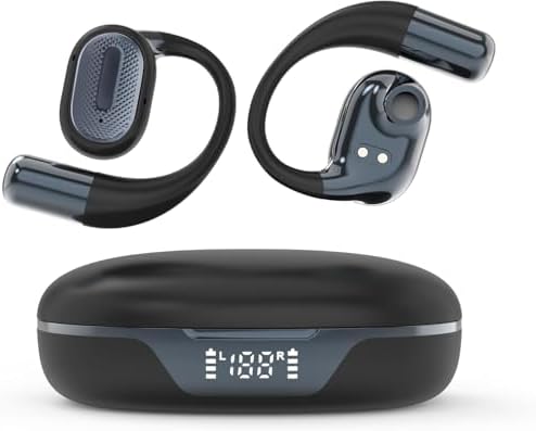 （16:00時点） Bluetoothイヤホン ワイヤレスイヤホン 6 つシリコンマイク搭載 AIスマートENC通話 60時間音楽再生2026最新bluetooth 6.0 クリップイヤホン空気伝導耳挟み式オープンイヤー IPX7防水全帯域音質低遅延 ブルートゥースイヤホンWEB会議/運動/ゲーム/テレワーク/通学/通勤/スポーツ/音楽用 iPhone/Android対応 (バッテリー残量表示, ブラック)