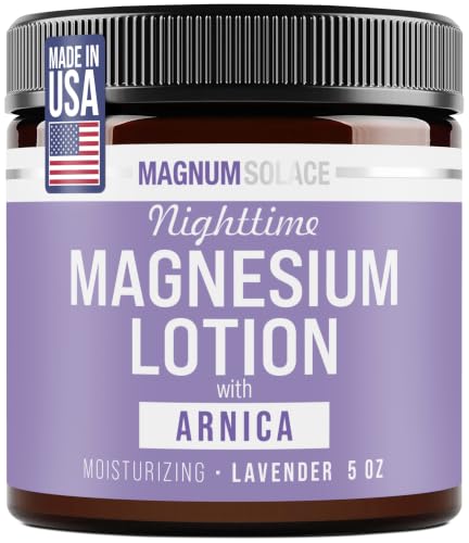 Magnum Solace Nighttime Magnesium Lotion with Arnica – Highly Concentrated Magnesium for Muscles & Joints – Apply to Legs or Feet Before Bed – Skin-Friendly