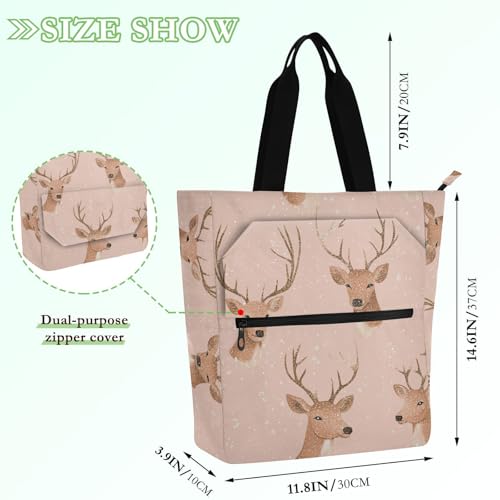 Decorative Kids Tote Bags for Kids Boys Girls, Rose Gold Christmas Deer Sturdy Library Book Tote Bag Shoulder Bag with Pockets for School Shopping Travel Rainbow bolsos para guardar2