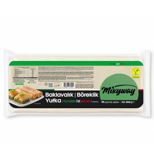 Mixyway Phyllo Dough for Baklava Borek, Turkish Yufka, Partially Pre Baked Very Thin Filo Pastry Dough Leaves, Fillo Pastry Dough Sheets, 1.75lb (800g) 44 pcs