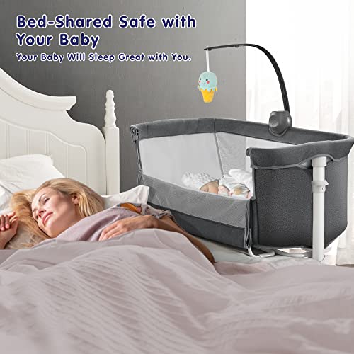 Sycyh Baby Music Bassinet Bedside Sleeper With Music Box Easy To Assemble Portable Co-Sleep Bedside Crib For Newborn Infant #TOP4