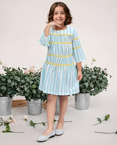 Image of Toonyport Girls Full Sleeve Knee Length Fashionable Dress (Blue)