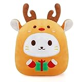 KOPHINYE Christmas Stuffed Animal Reindeer Plush, 10inch Cute Deer Cat Pillow Soft Plush Toy, Christmas Stuffed Animals for Kids, Girls, Boys