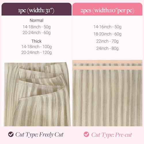 Image of GOO GOO Tape In Weft Hair Extensions Human Hair, Genius PU Long Weft Tape In Hair Extensions Real Human Hair, Silky Easy to Use, P17A /60A Ash Blonde Highlighted Platinum Blonde 18 inch 60g 2pcs