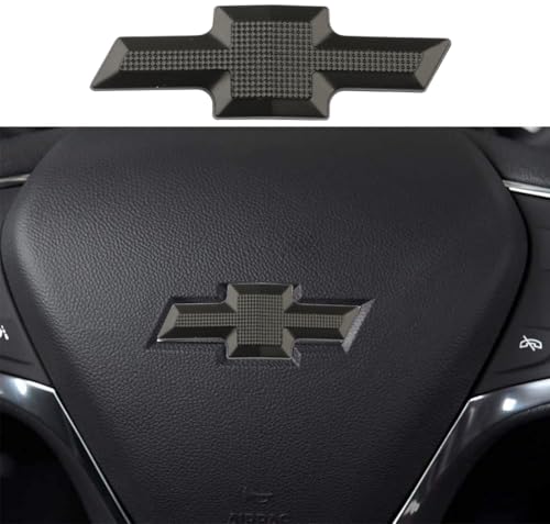 Black Steeri- ng Whe- el Bowtie Emblem Overlay Compatible with Chevy Equinox Malibu Cruze Traverse Volt Blazer Silverado Suburban Tahoe Bolt Trax Spark Sonic Impala 1 pc