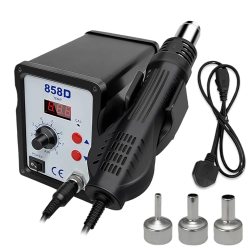 858D Station de soudage à air chaud 700 W, station de soudage à air chaud, station de soudage à 1 à 8 vitesses, station de dessoudage, station de dessoudage, station de soudage avec 3 buses d'air