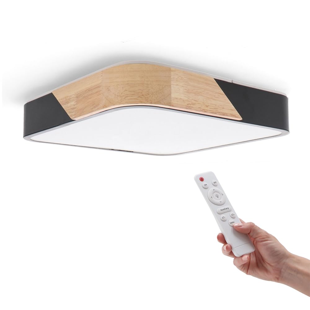 M Ledme 24W Square LED Ceiling Light with Remote Control, Adjustable 2700K-6500K from Cool White to Warm White and Intensity, 2400lm, Design White with Natural Wood, for Bathroom, Kitchen — image 1