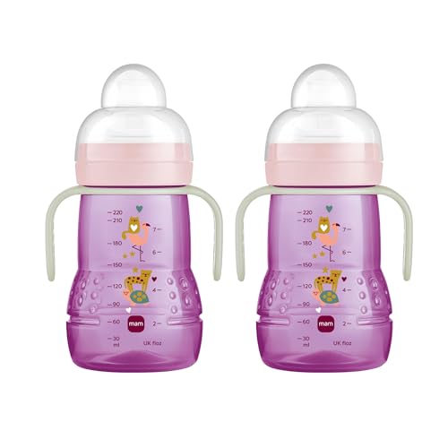 Image of MAM Plastic Trainer Cup, Trainer Drinking Cup with Extra-Soft Spout, Spill-Free Nipple, and Non-Slip Handles, for Girls 4+ Months, Eight Ounces