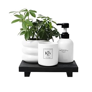 Bathroom Counter Organizer Wood Pedestal Stand Farmhouse Decorative Tray Soap Holder for Kitchen Decor, Retro Black