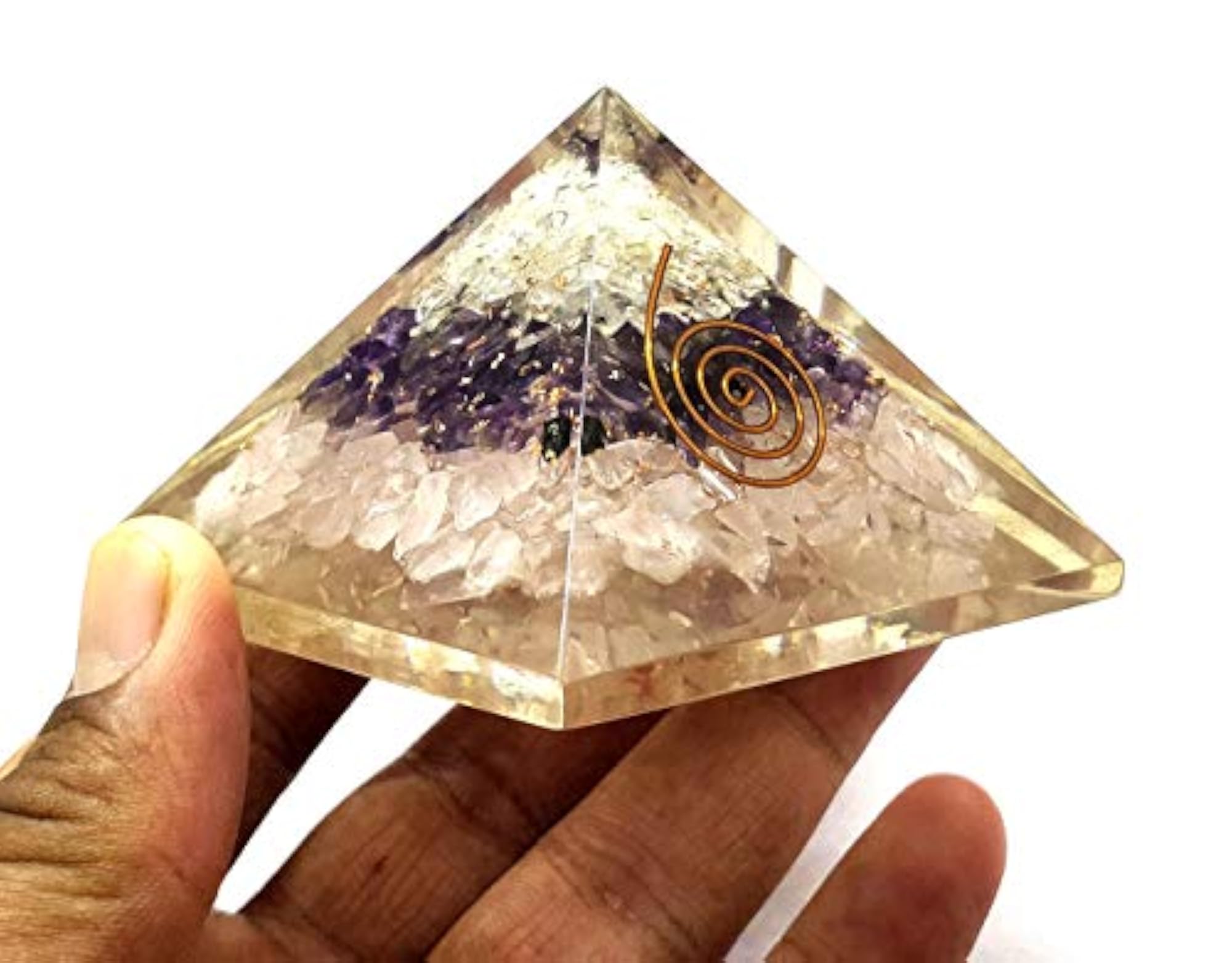 Geometric Pyramid with Rose Quartz, Crystal Quartz, Amethyst, RCA, Copper Dust