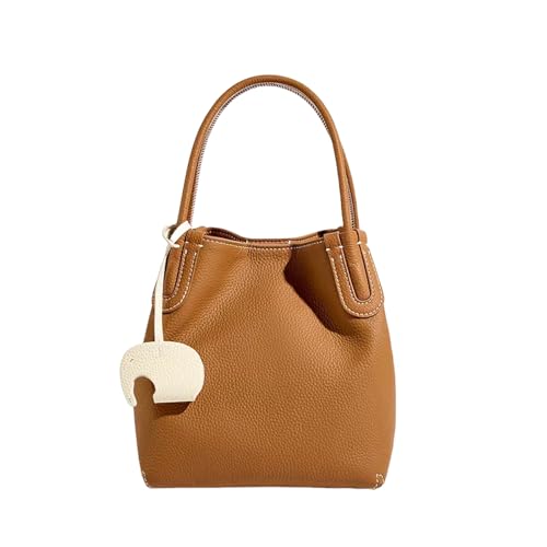 Premium Genuine Leather Bucket Bag - Versatile Handheld Design in First Layer Lychee Cowhide