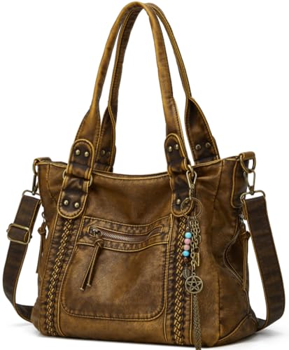 Image of Worldlyda Crossbody Bags for Women Large Tote Soft Leather Purses Washed Y2K Hobo Vintage Handbag Shoulder City Bag