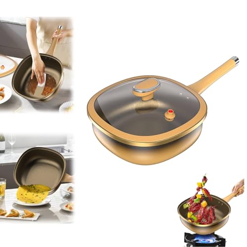 Olla antiadherente de aleación de titanio de 12 pulgadas con tapa, sartén profunda multiusos con cesta de vapor, juego de utensilios de cocina antiadherentes para freír/saltear/estofar (maceta + tapa)