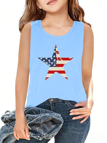 Image of CAZYCHILD Girls American Flag Tank Tops Boys 4th of July Shirts USA Summer Sleeveless Tee Independence Day Outfit 5-14y