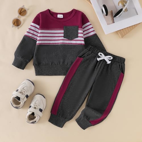 Image of FOCUTEBB Toddler Boy Clothes Baby Boys Fall Winter Outfits Long Sleeve Sweatshirt Top Jogger Pants Set Boys Outfit Set 12M-4T