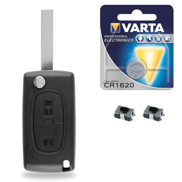 Coque De Clé Télécommande Pour CITROËN C2 C3 C1 Berlingo - Noire Avec Pile Et Interrupteurs