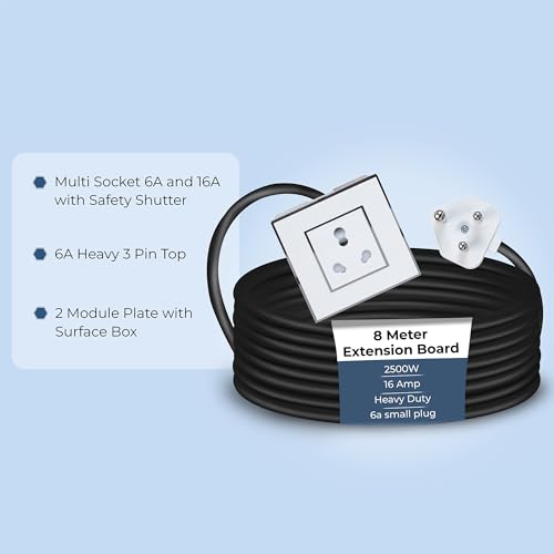 Image of Extension Board Heavy Duty Multi Socket 15A /16A /20A (2500 Watts 6A Small Plug, 8 Meter)