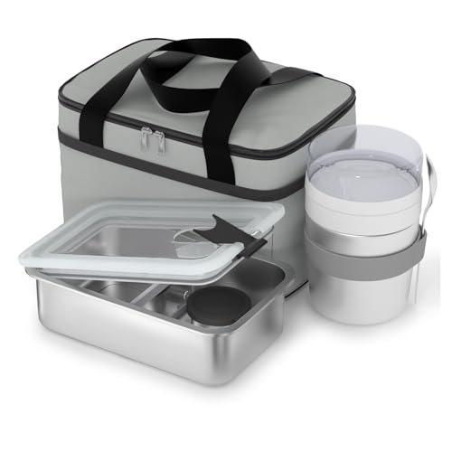 Image of Bakpoco Stainless Steel Bento Lunch Box Set for Adult - 42oz Leak-Proof Bento Lunch Box Container with Thermo, Insulated Bag for Work Travel Dining Out