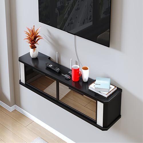 Console TV flottante moderne et étagères murales avec porte pour rangement sous télévision