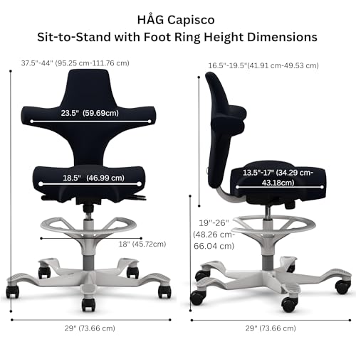 Image of HAG Capisco Sit to Stand Chair-Silver Frame-Upholstered Gray Ash Vinyl-with Foot Ring