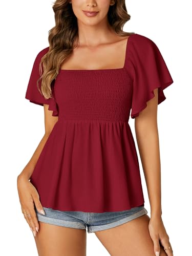 Image of LYANER Women's Square Neck Cute Peplum Top