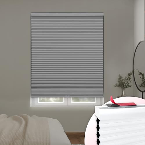 DEZ FURNISHINGS EZ Stick No Drill No Tools Cordless 1.5" Blackout Cellular Shade, 42" W x 64" H, Gray Cloud
