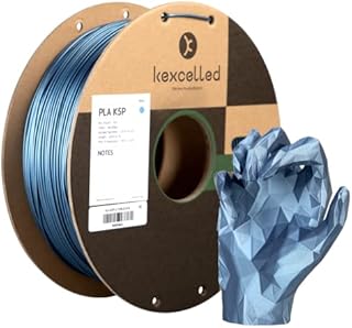 kexcelled 3D Metallic PLA Filament, Błyszcząca Powierzchnia, Bez Farby, Szpula z Kartonu z Recyklingu, 1,75mm+/-0,03, 1kg(2,2funta), Nieplącząca się, Ulepszona Folia, Niebieski termokurczliwa