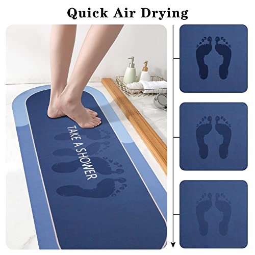 Bath Mat,Non Slip Bathroom Rugs,Long Soft Absorbent Bath Rug Mat,17.7" X 47" Quick Dry Rubber Backed Dirt Resistant Bath Rugs For Bathroom And Shower Floor,Easy To Clean Blue Bath Mats For Kitchen #TOP3